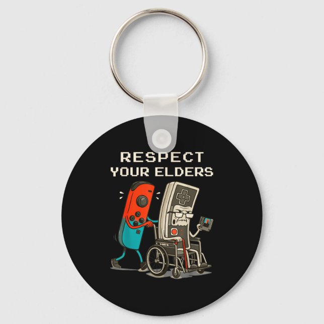 Chaveiro Respect Your Elders Retro Gaming Funny Gamer Contr (Frente)