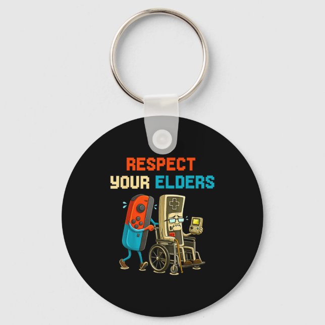 Chaveiro Respect Your Elders Retro Gaming Funny Gamer Contr (Frente)