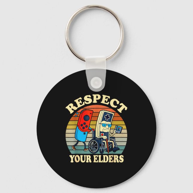 Chaveiro Respect Your Elders Retro Gaming Funny Gamer Contr (Frente)
