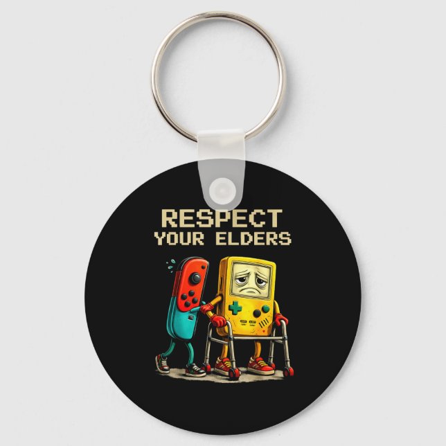 Chaveiro Respect Your Elders Retro Gaming Funny Gamer Contr (Frente)