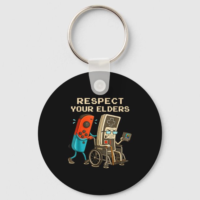 Chaveiro Respect Your Elders Retro Gaming Funny Gamer Contr (Frente)
