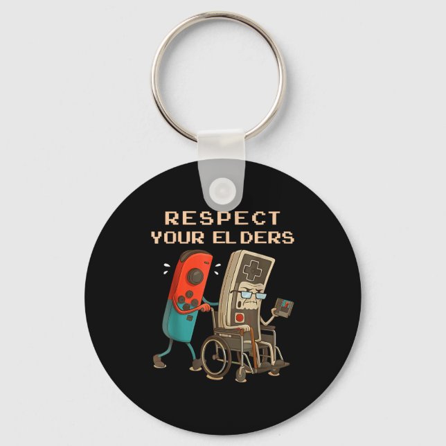 Chaveiro Respect Your Elders Retro Gaming Funny Gamer Contr (Frente)