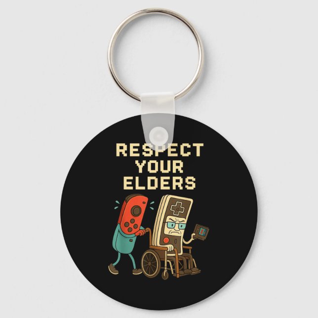 Chaveiro Respect Your Elders Retro Gaming Funny Gamer Contr (Frente)
