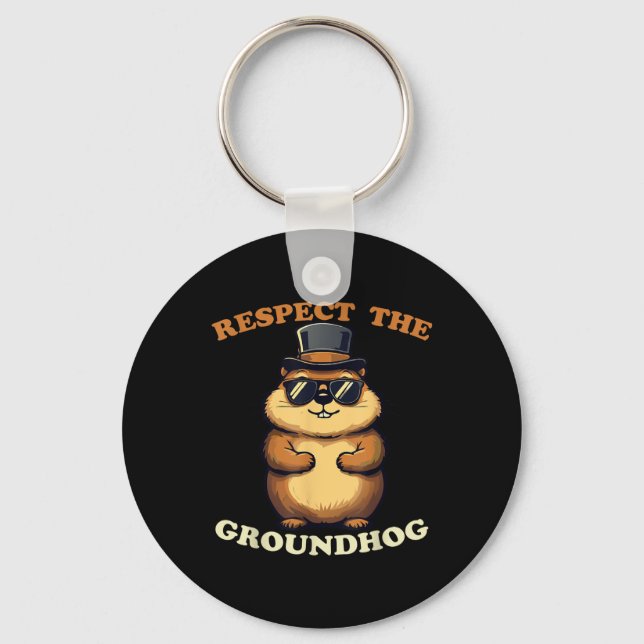 Chaveiro Respeite O Dia De Celebração De Groundhog Com (Frente)