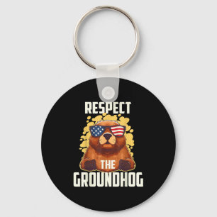 Chaveiro Respeite O Groundhog Usa Bandeira Vintage Feliz Gr