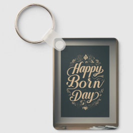 Chaveiro Retângulo metálico Feliz do Dia do Nascer