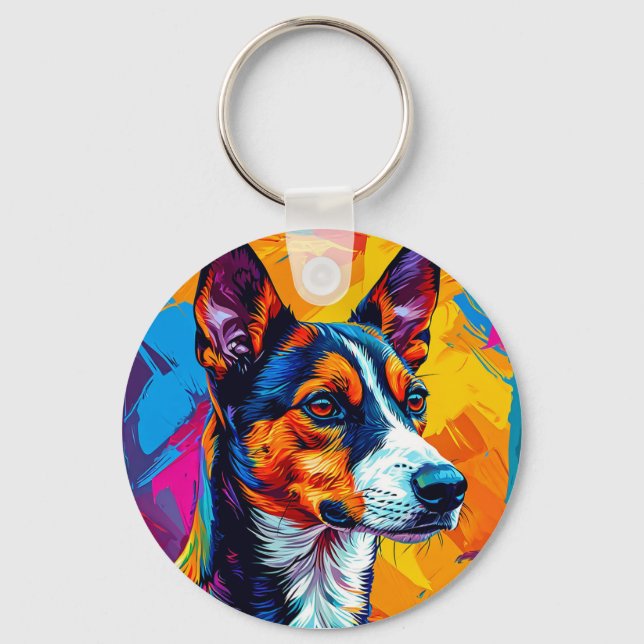 Chaveiro Retrato Abstrato do Cão Basenji (Frente)