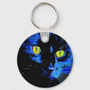 Chaveiro Retrato Artístico De Gato Negro Com Amarelo Em Gre