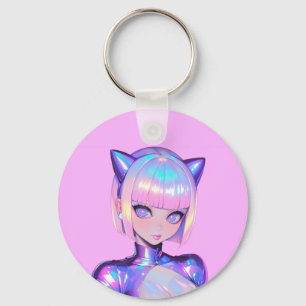 Chaveiro Retrato Ciber Pop de Gatinha Holográfica