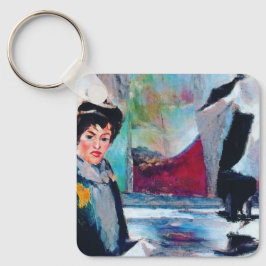 Chaveiro Retrato da Mulher Vintage com fundo de Abstrato