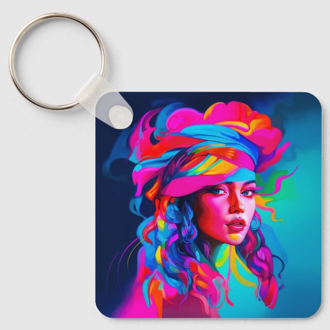 Chaveiro Retrato de Abstrato vibrante (Frente)