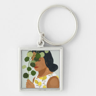 Chaveiro Retrato de Botânica - Mulher com Verde