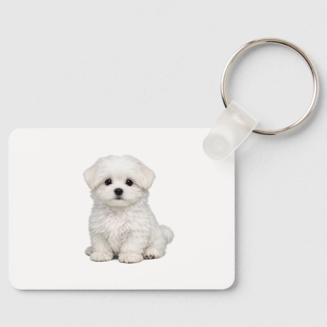 Chaveiro Retrato de Cachorrinho Branco e Fofinho da Raça Ma (Frente)