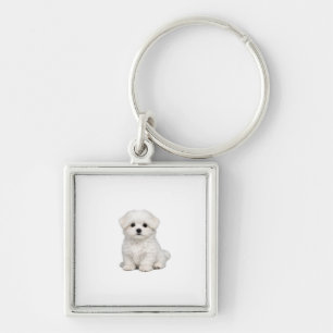 Chaveiro Retrato de Cachorrinho Maltês Branco Fofinho Amant