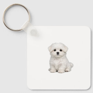 Chaveiro Retrato de Cachorrinho Maltês Branco Fofinho Amant
