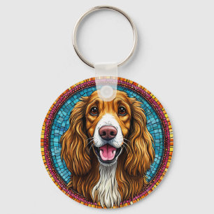 Chaveiro Retrato de Cachorro com Fundo Inspirado em Mosaico