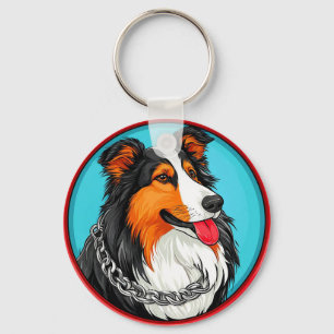 Chaveiro Retrato de Cachorro Estilo Artístico Ornamentado