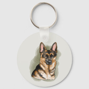 Chaveiro Retrato de Cão Canino Pastor Alemão Preto e Castan