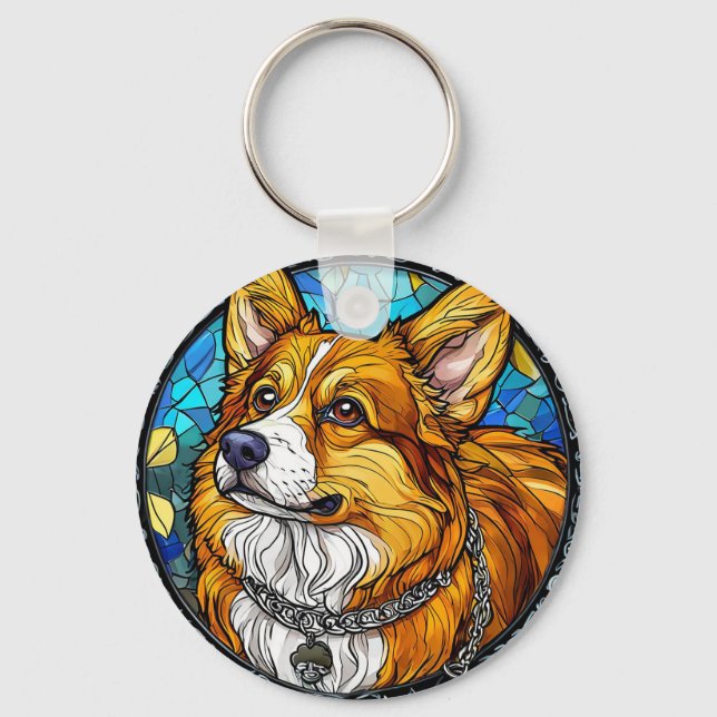 Chaveiro Retrato de Cão Corgi (Frente)