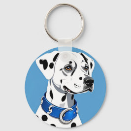 Chaveiro Retrato de Cão Dalmata com Coleira Azul