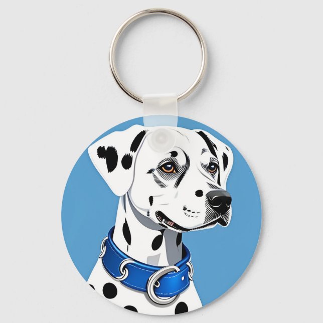 Chaveiro Retrato de Cão Dalmata com Coleira Azul (Frente)