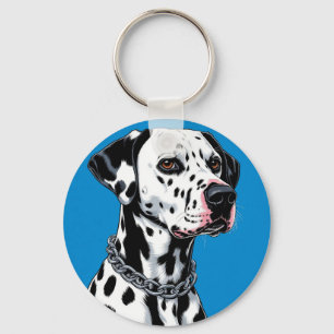 Chaveiro Retrato de Cão Dalmata Contra Fundo Azul