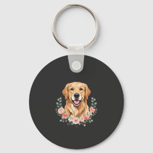Chaveiro Retrato de Cão Golden Retriever Floral Sublimação