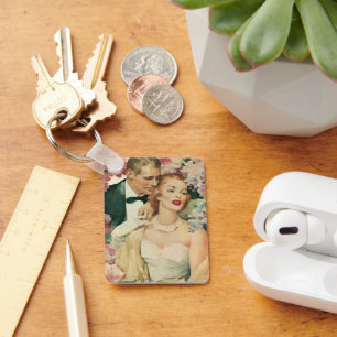 Chaveiro Retrato de Casamento Antigo, Noiva e Noivo Retrô