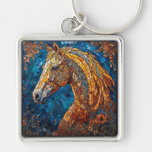 Chaveiro Retrato de Cavalo Elegante em Vidro Pintado