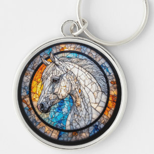 Chaveiro Retrato de Cavalo Elegante em Vidro Pintado