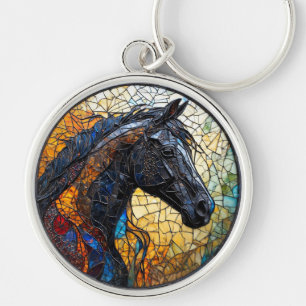 Chaveiro Retrato de Cavalo Elegante em Vidro Pintado