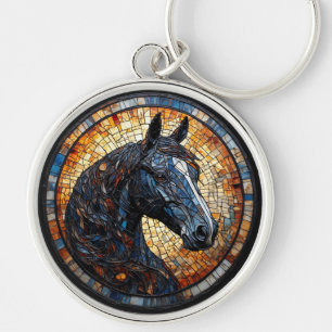 Chaveiro Retrato de Cavalo Elegante em Vidro Pintado