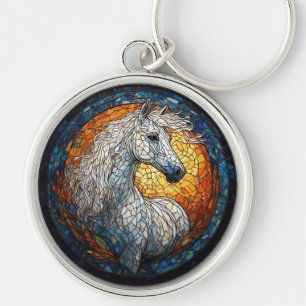 Chaveiro Retrato de Cavalo Elegante em Vidro Pintado