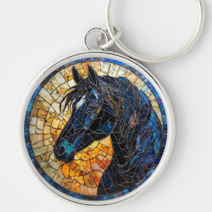 Chaveiro Retrato de Cavalo Elegante em Vidro Pintado