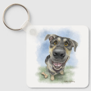 Chaveiro Retrato de Desenho Animado de Cachorro Feliz