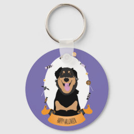 Chaveiro Retrato de Doce Rottweiler Cachorro Roxo Laranja