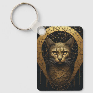 Chaveiro Retrato de Gato Elegante Com Linhas de Reparo Dour