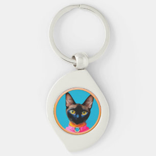 Chaveiro Retrato de Gato Estilizado com Cores Intensas