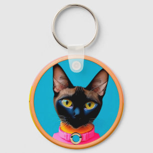 Chaveiro Retrato de Gato Estilizado com Cores Intensas