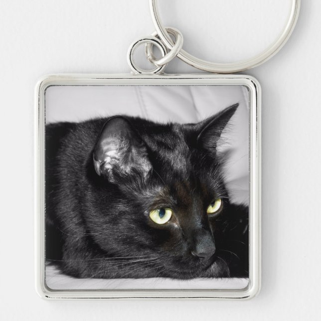 Chaveiro Retrato de Gato Preto Fofo (Frente)