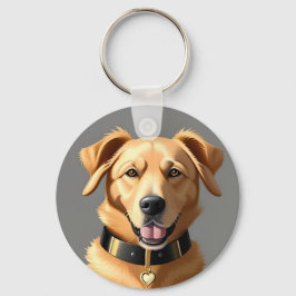 Chaveiro Retrato de Golden Retriever Usando Colar Preto