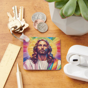 Chaveiro Retrato de Jesus Arco-íris Orgulho Cristão LGBTQ+