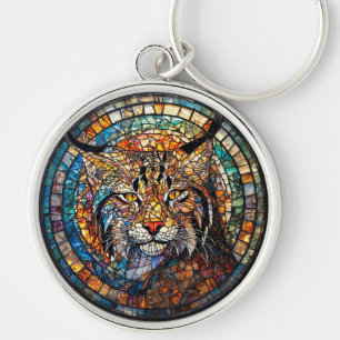 Chaveiro Retrato de Lince em Vidro Pintado