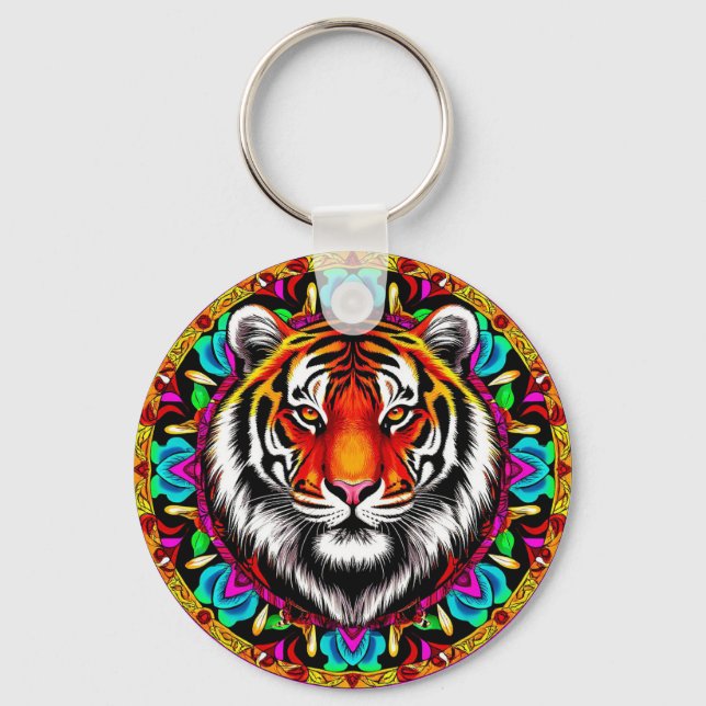 Chaveiro Retrato de Tigre com Desenho de Mandala (Frente)