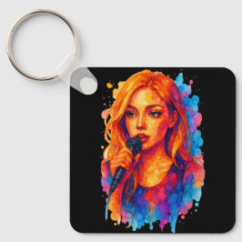 Chaveiro Retrato de Tinta Álcool de uma Jovem Cantora