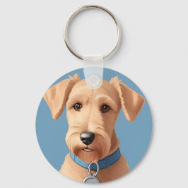 Chaveiro Retrato de um Cachorro Fofo Usando uma Coleira Azu
