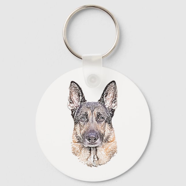 Chaveiro Retrato de um Cachorro German shepherd Arte Espeta (Frente)