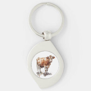 Chaveiro Retrato de Vaca em Fazenda Rústica