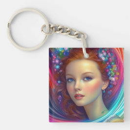 Chaveiro Retrato do Cabelo Arco-Íris Encantado