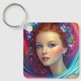 Chaveiro Retrato do Cabelo Arco-Íris Encantado